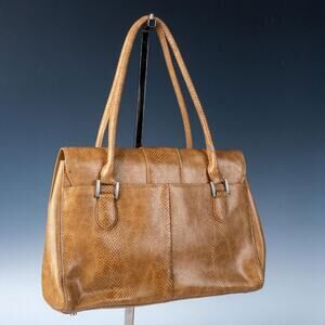 CHARLIE LAPSON Tan Leather Snake Satchel Handbag Purse